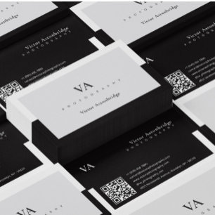 QR Code Monogram Balck White Gray Photography Business Card