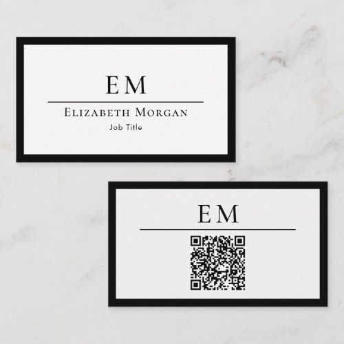 QR Code Monogram Logo Black White Minimal Modern B Business Card