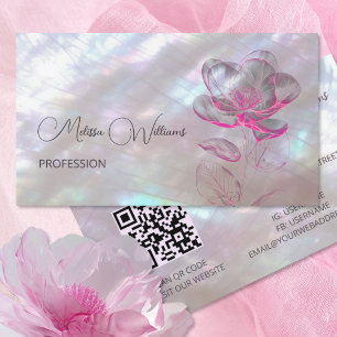 QR Code Mother-of-pearl Flower Shimmering Business Card