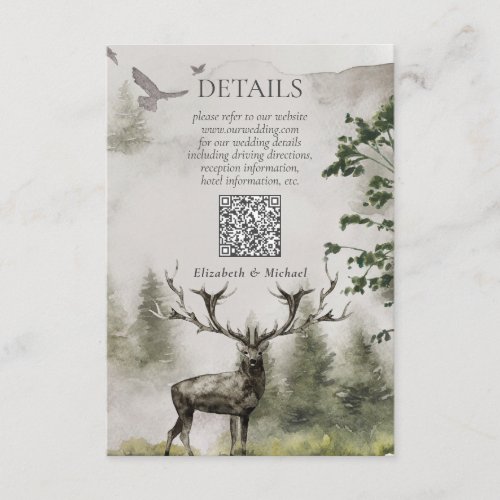 QR Code Mountain Forest Rustic Wedding Details Enclosure Card