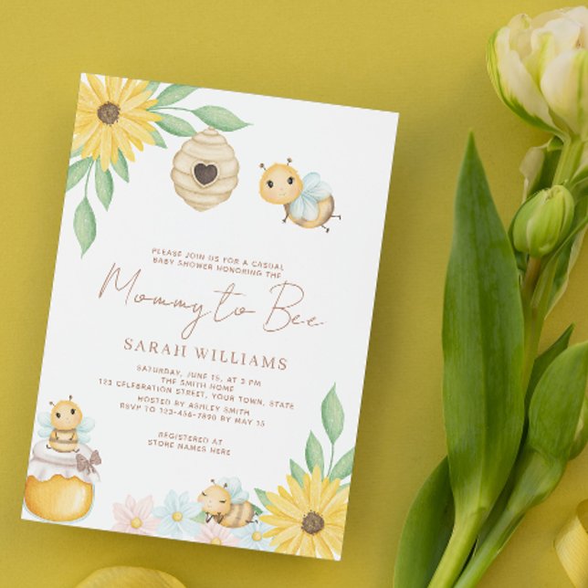 QR Code Mummy To Bee Baby Shower Sunflower Invitation (Bee our guest for a sweet celebration!)