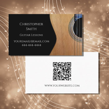 Qr Code Music Lessons Guitar Black White Business Card by IndiamossPaperCo at Zazzle