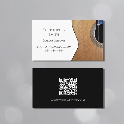 QR code Music Lessons Guitar Black White Business Card