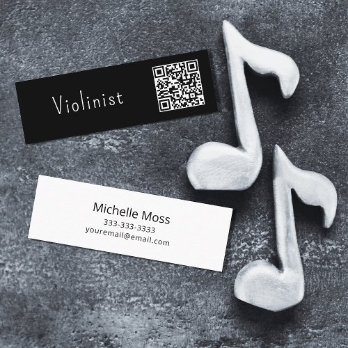 QR code Music Minimalist Violinist Black White  Mini Business Card