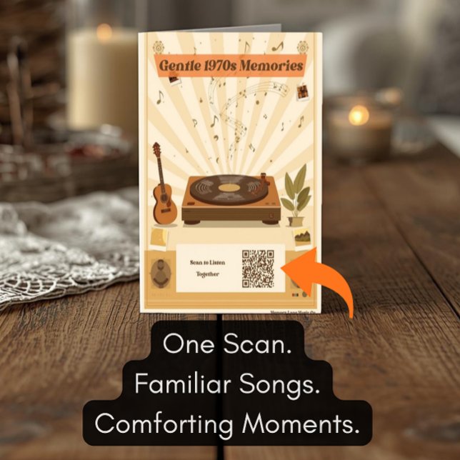 QR Code Music Playlist Sign | 1970s Nostalgia Gift Card (Creator Uploaded)