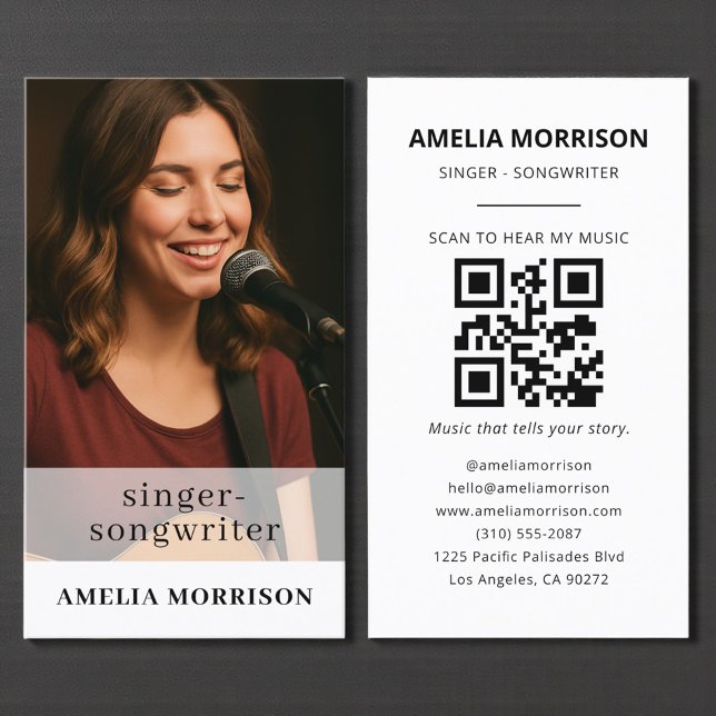 QR Code Musician Photo Singer Songwriter  Business Card (Creator Uploaded)