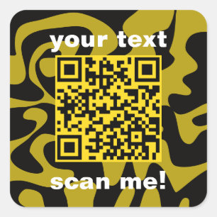 QR Code Mustard Gold Yellow Black Bright Modern Square Sticker