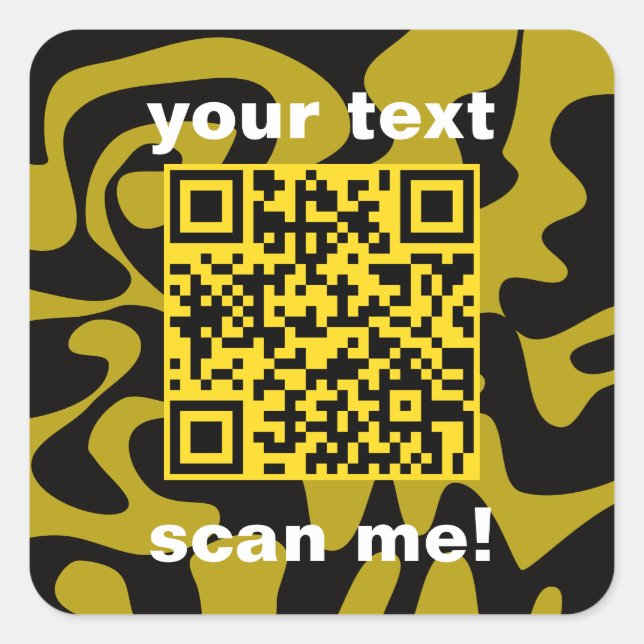 QR Code Mustard Gold Yellow Black Bright Modern Square Sticker (Front)