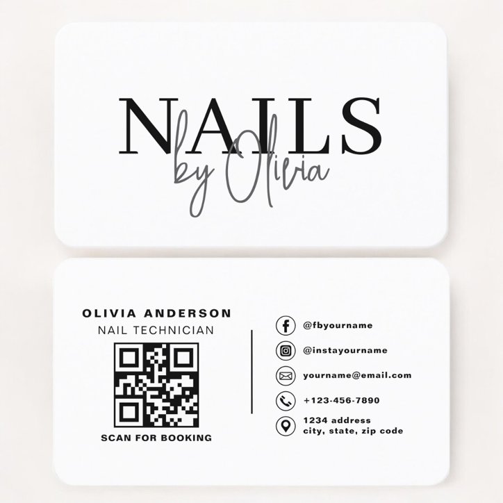 QR Code Nail Specialist Artist Modern Business Card