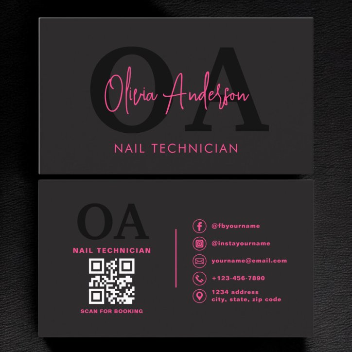 QR Code Nail Specialist Artist Modern Typography Business Card