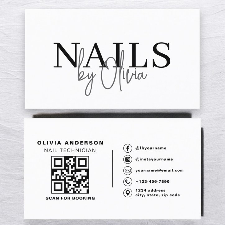 QR Code Nail Specialist Artist Modern Typography Business Card