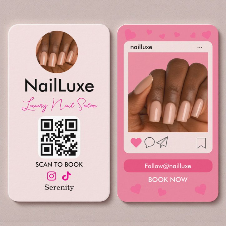 QR Code Nail Technician Blush Pink Photo Business Card