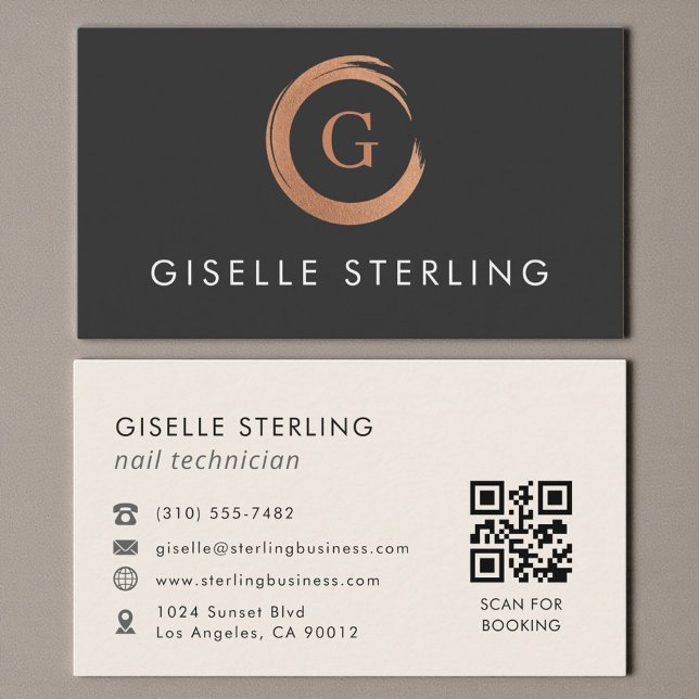 QR Code Nail Technician Modern Minimalist Business Card (Creator Uploaded)