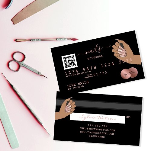 QR code Nails Technician Credit Card Rose Gold