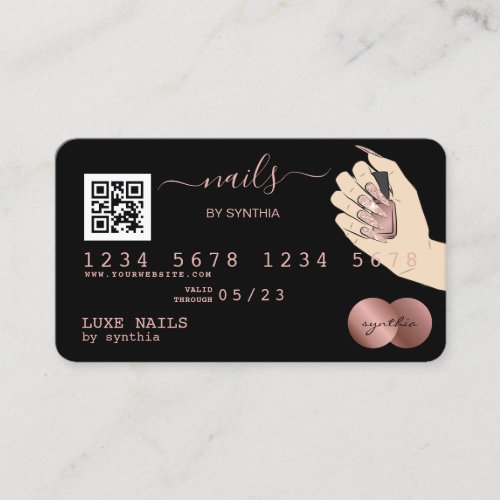 QR code Nails Technician Credit Card Rose Gold