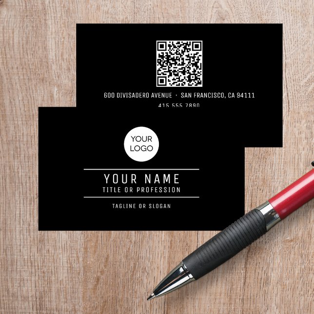 QR Code Name Professional Logo Black Calling Card (QR Code Name Professional Logo Black Calling Card)