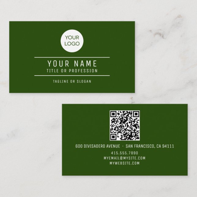 QR Code Name Professional Logo Dark Forest Green Calling Card (Front/Back)