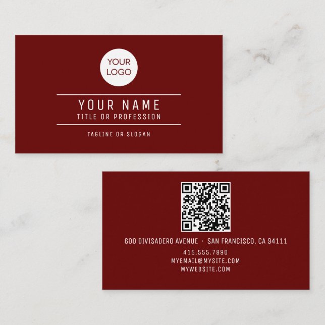 QR Code Name Professional Logo Dark Red Calling Card (Front/Back)