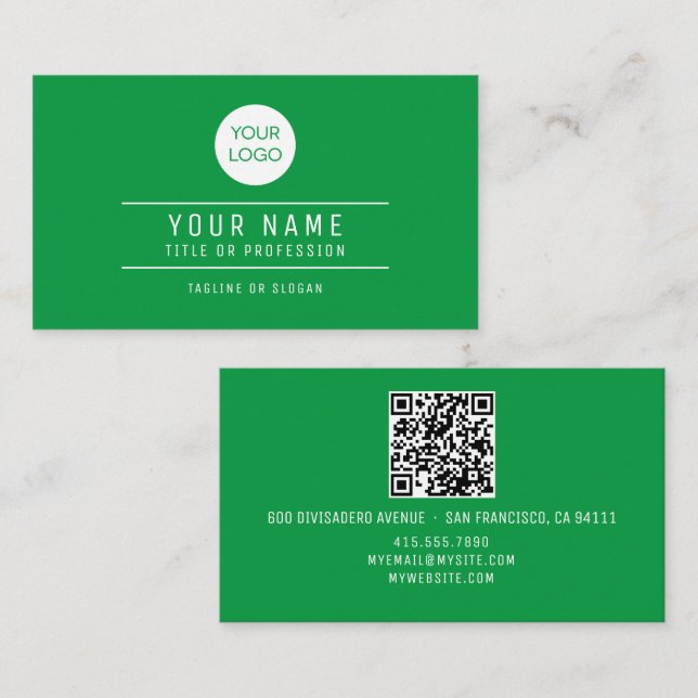 QR Code Name Professional Logo Kelly Green Calling Card (Front/Back)