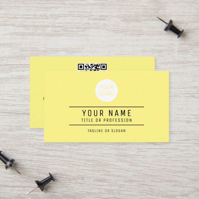 QR Code Name Professional Logo Light Yellow Calling Card (Front/Back In Situ)