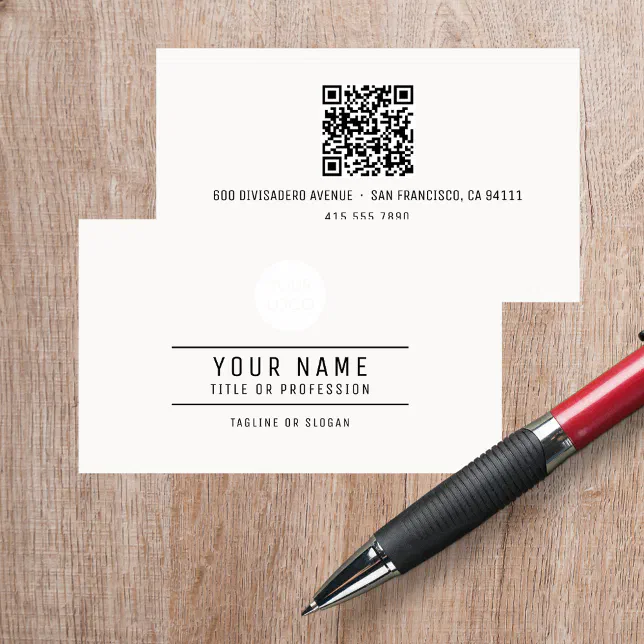 QR Code Name Professional Logo Off White Calling Card | Zazzle