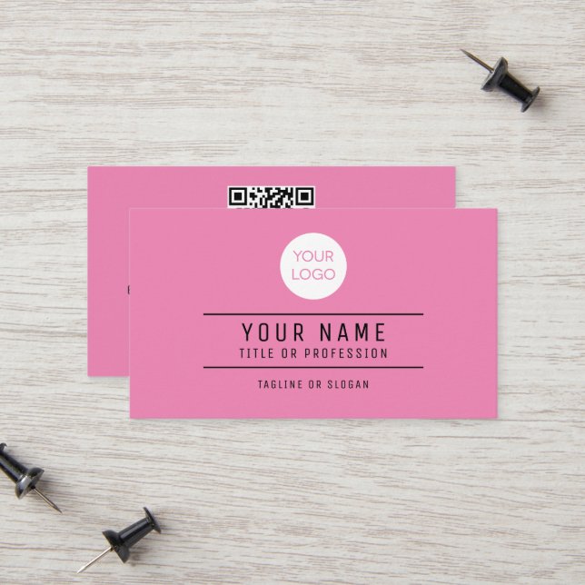 QR Code Name Professional Logo Pink Calling Card (Front/Back In Situ)