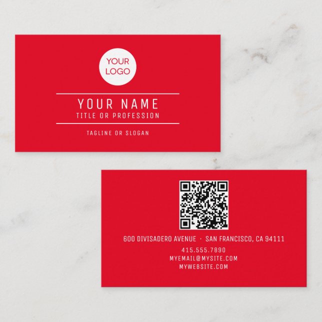 QR Code Name Professional Logo Red Calling Card (Front/Back)