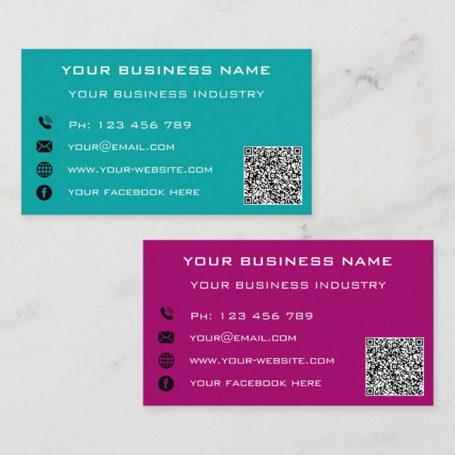 QR Code Name Text Info Your Colors Business Card (Front/Back)
