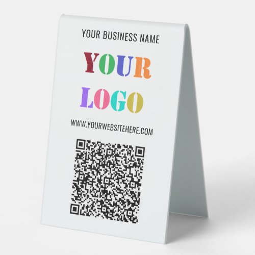 QR Code Name Text Logo Business Table Tent Sign