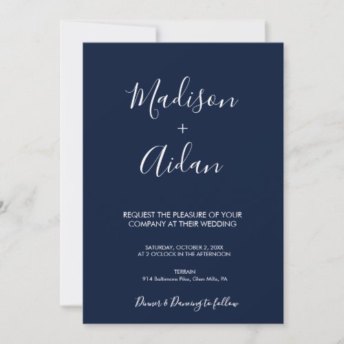 QR Code Navy Blue Calligraphy Wedding Invitation