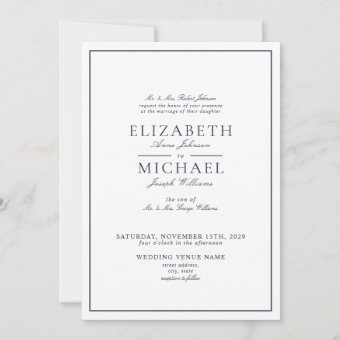 QR Code Navy Blue Classic Script Wedding Invitation | Zazzle