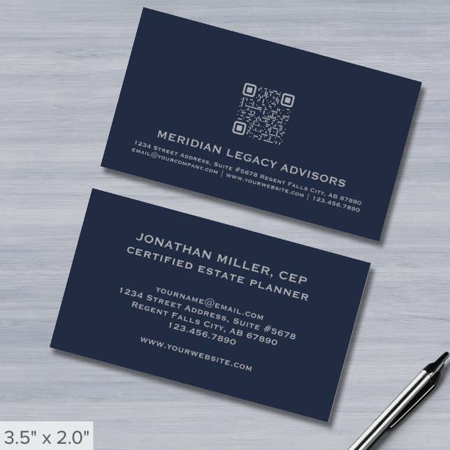 QR Code Navy Blue Gray Business Card (Creator Uploaded)