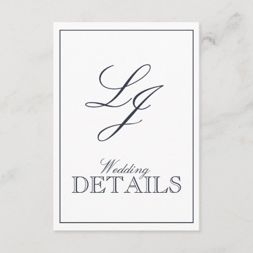 QR Code Navy Blue Script Monogram Wedding Details Enclosure Card