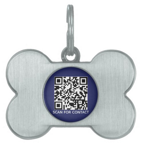 QR Code navy scannable contactless contact info Pet ID Tag