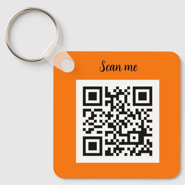 QR Code Neon Orange Elegant Business Keychain (Front)