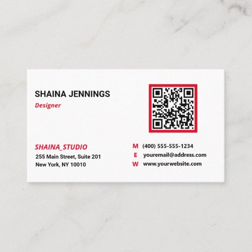 QR Code Networking Modern Black Red White Business Card