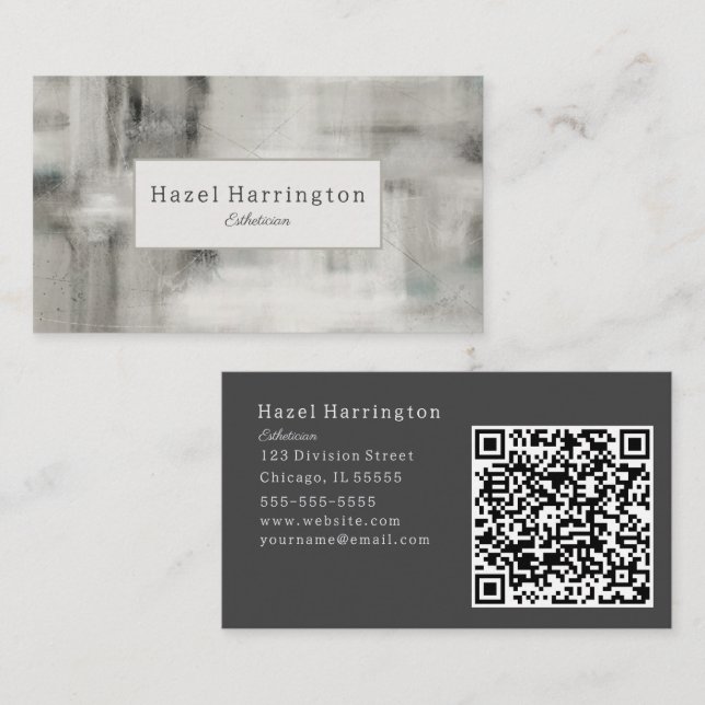 QR Code Neutral Abstract Business Card Soft Gray (Front/Back)