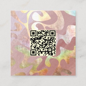 Qr Code Neutral Beige Metalic Shiny Abstract Art Square Business Card by TabbyGun at Zazzle