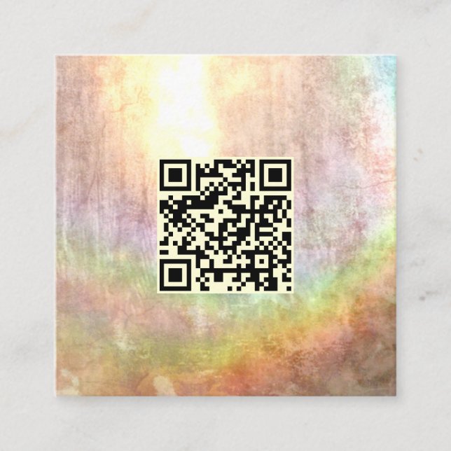 QR Code Neutral Beige Stone Rainbow Abstract Art Square Business Card (Front)