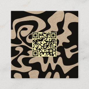 QR Code Neutral Cream Retro Groovy Natural Kraft Square Business Card