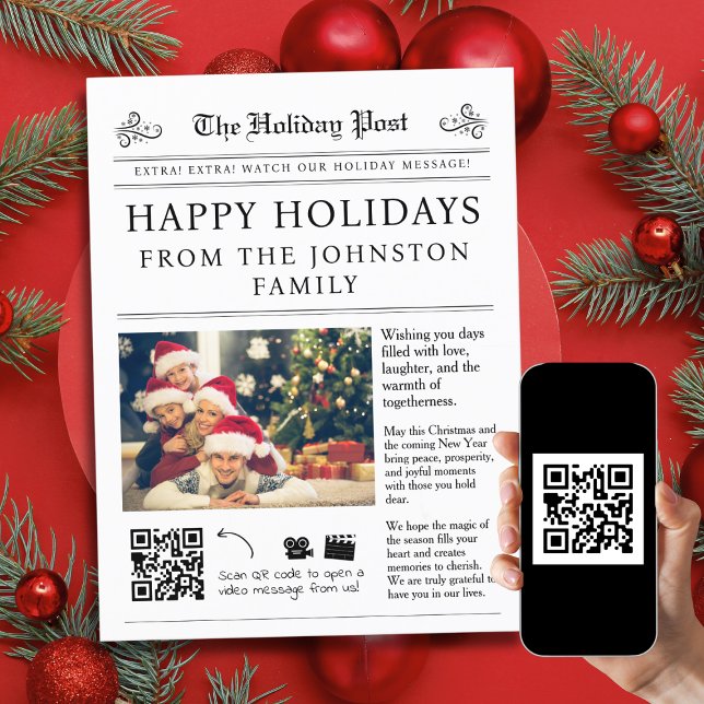 QR Code Newspaper Christmas Card Postcard (Creator Uploaded)