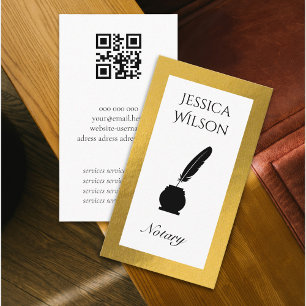 QR code notary feather gold frame business card