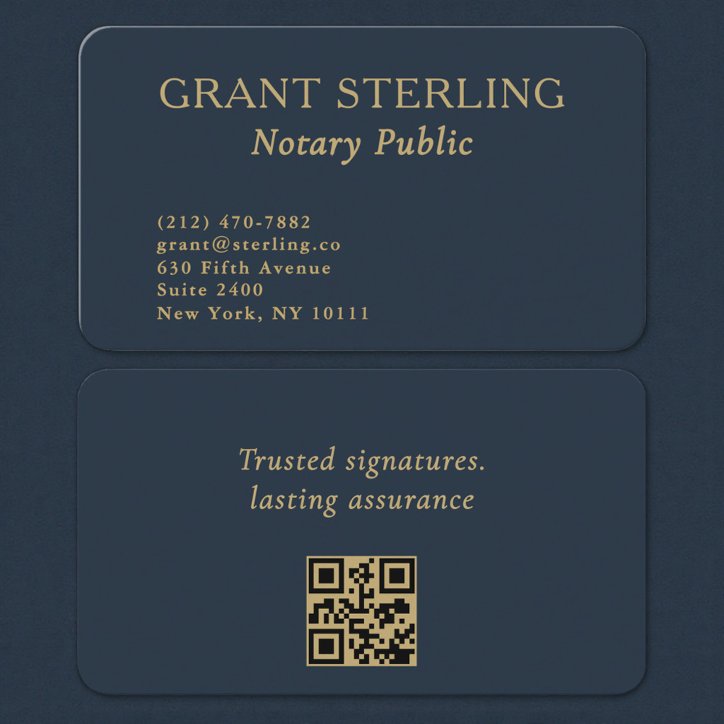 QR Code Notary Public Navy Blue Gold Business Card