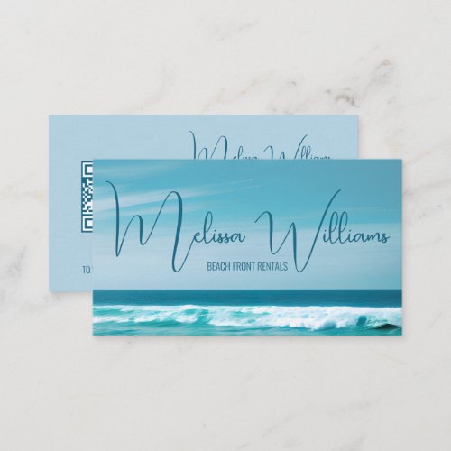 QR Code Ocean Wave Initials Business Card