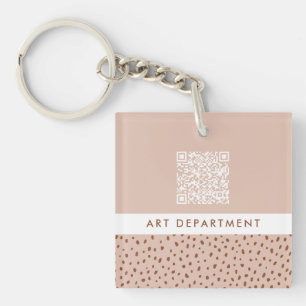 QR CODE office department beige & brown boho dots Keychain