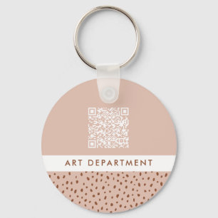 QR CODE office department beige & brown boho dots Keychain
