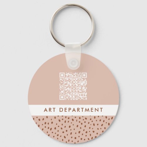 QR CODE office department beige  brown boho dots Keychain