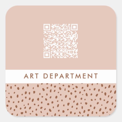 QR CODE office department beige  brown boho dots Square Sticker