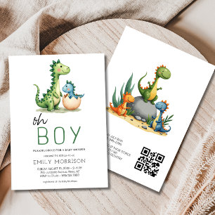 QR Code Oh Boy Dinosaur Baby Boy Shower Invitation