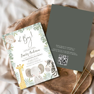 QR Code Oh Boy Safari Animal Baby Shower Invitation